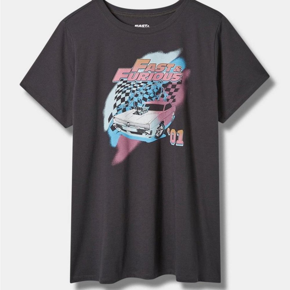 NWT Torrid Deep Black Fast & The Furious Cotton Crew '01 Race Car Tee 3 3X 22/24